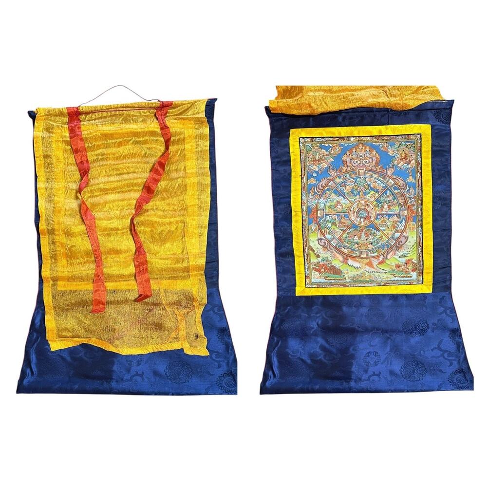 Tibetan Thangka Traditional Buddhist Scroll Paining‎ Wheel of Life Bhavachakra